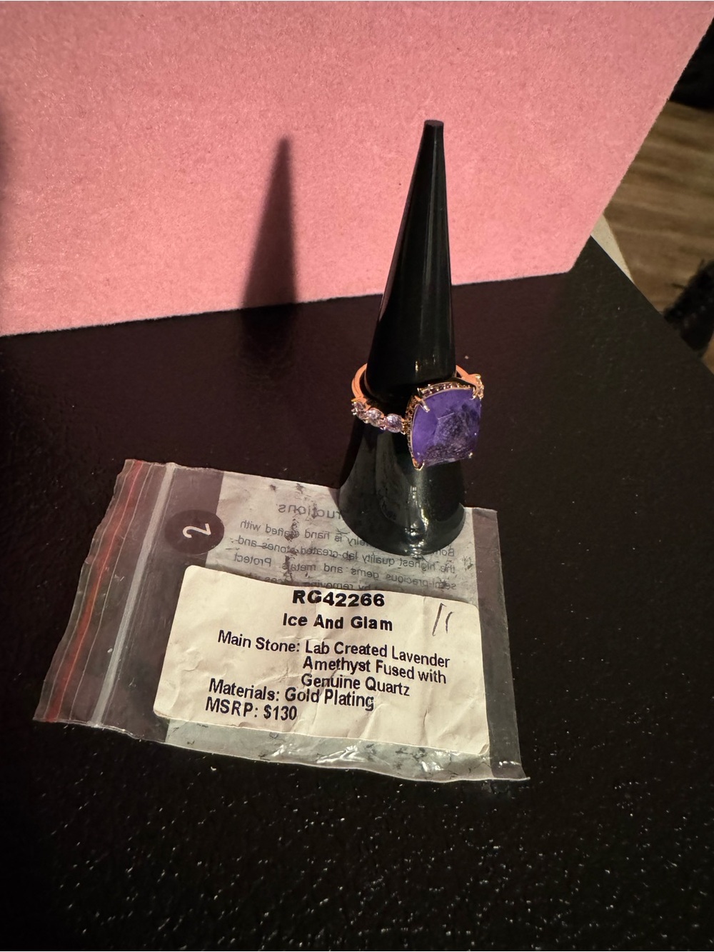 Gold-Plated Ring with Lavender Amethyst and Quartz size 6